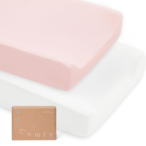 PurComfy Supersoft Diaper Changing Pad Covers, 2-Pack Premium Bamboo Viscose Change Table Pad Covers for Baby Girls and Boys, Hypoallergenic Stretchy Changing Table Cover Sheets