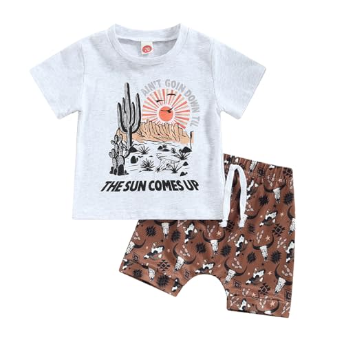 Western Baby Boy Clothes Highland Cow Farm Print T-shirt Casual Shorts Toddler Summer Country Cowboy Clothes Outfit