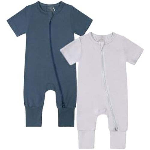 JunNeng Rayon of Bamboo Romper Sleeper Baby Boy Girl 2 Pack Infant Short Sleeve 2 Way Zipper Footless Summer Pajamas
