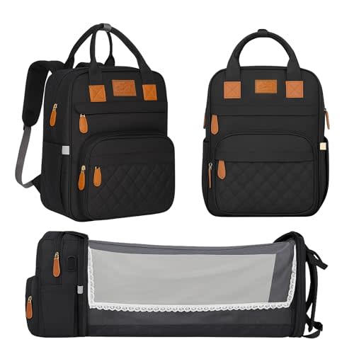 BABENSSIALS - Large Diaper Bag Backpack with Changing Station, USB Charging Port, Insulated Pockets, Mosquito Net & Sun Shade – Waterproof Large Capacity Travel Diaper Bag for Moms & Dads