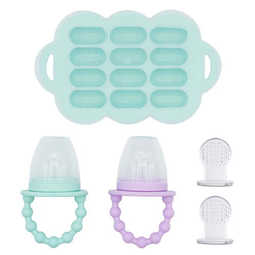 WeeSprout Silicone Baby Feeder Teether Set with Freezer Tray & Extra Pouches