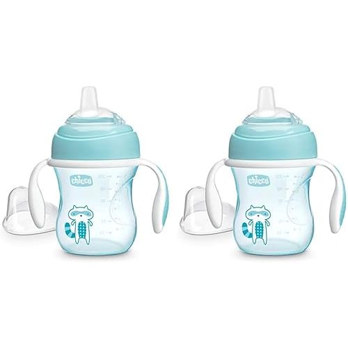 Chicco 7oz. Transition Sippy Cup with Silicone Spout and Spill-Free Lid | Calibration Markings | Removable Handles | Top-Rack Dishwasher Safe | Easy to Hold with Ergonomic Indents |Blue| 4+ Months