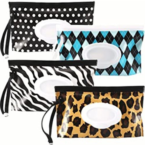 FEBSNOW 4 Pack Baby Wipe Dispenser, Portable Refillable Wipe Holder, Baby Wipes Container, Reusable Travel Wet Wipe Pouch