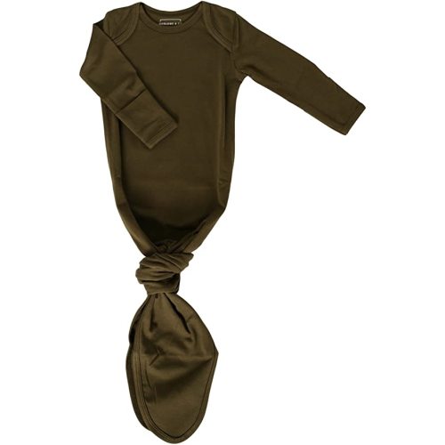 Marlowe & Co Organic Cotton Knotted Newborn Baby Gown, Soft Knotted Sleeper Gown for Baby Boy and Girl - Olive - 0-3 Months
