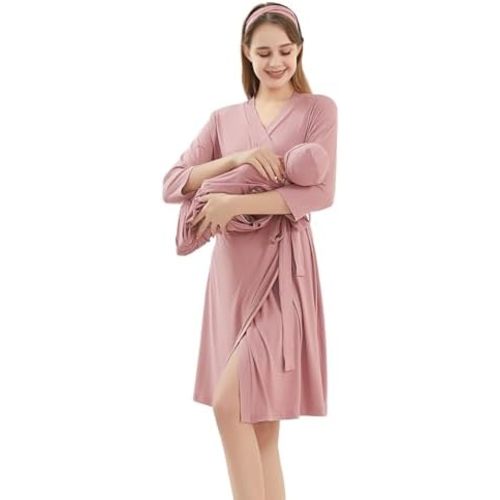 Galabloomer Maternity Robe and Baby Receiving Blanket, Matching Mommy Labor Delivery Robe and Swaddle Set Navy blue