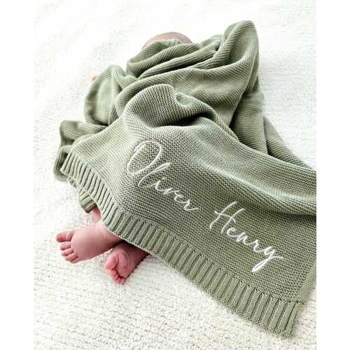 Embroidered Baby Blanket, Soft Cotton Knit Baby Blanket, Custom Baby Name Blanket, Baby Shower Gift, Newborn Blanket, Keepsake Gift for Baby
