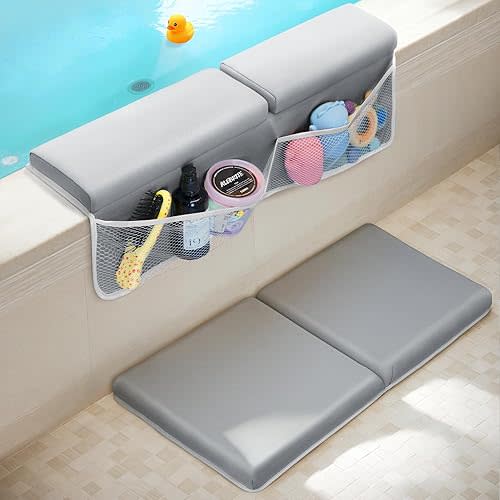 Bath Kneeler and Elbow Rest Pad Set, Ultra Thick Kneeling Pad and Elbow Support for Kneel & Arm Support, Quick Dry Material Bathtub Kneeling Mat with Toy Organizer