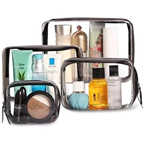 Clear Makeup Bags, 4pcs Cosmetic Makeup Bags Set TSA Approved Transparent Travel Toiletry Bag Waterproof Leakproof Carry On Airport Cosmetic Organizer Pouch with Zipper for Women Men - Clear Black