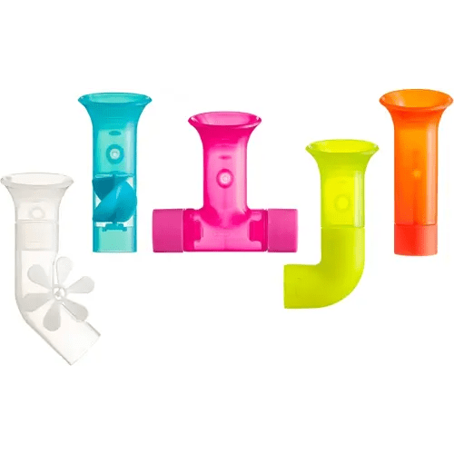 Boon Pipes Toddler Bath Toys - Interactive Toddler Sensory Toys - Suction Bath Toys for Hand Eye Coordination and Fine Motor Skills - Multicolored - 5 Count- Ages 12 Months and Up