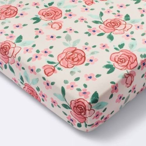 Cotton Fitted Crib Sheet - Large Floral Blooms - Cloud Island™: 200 Thread Count, Percale Fabric, 1-Pack