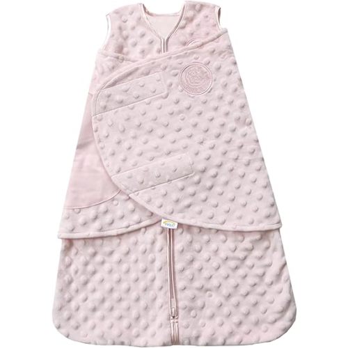 HALO Sleepsack Plush Dot Velboa Swaddle, 3-Way Adjustable Wearable Blanket, TOG 3.0, Pink, Small, 3-6 Months