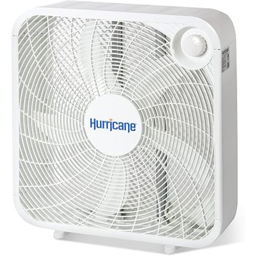 Hurricane Classic Floor Mount Box Fan w/ 3 Quiet Speeds, White, 20" - Corded Portable Electric Air Cooling Unit w/ Powerful 2400 CFM Airflow for Home, Garage, Office, Bedroom & Basement