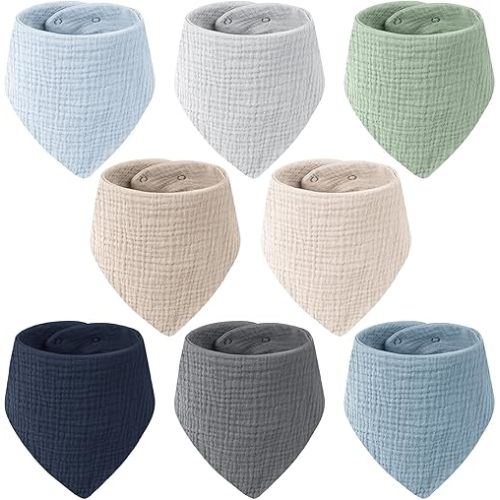 Muslin Baby Bibs Bandana Drool Bibs for Baby Boys & Girls, Soft and Absorbent Cotton Teething Bib Set for Newborn Toddler 8 Packs