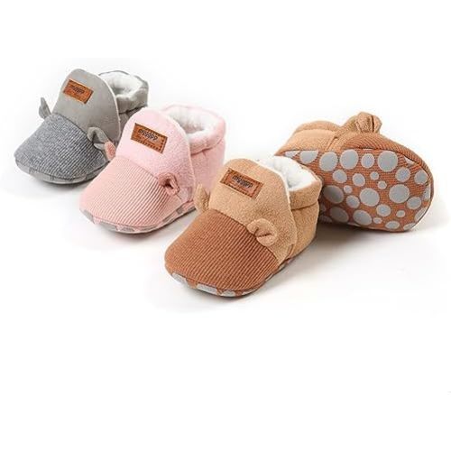 Ohwawadi Infant Baby Boys Girls Slippers Cozy Fleece Booties Soft Bottom Warm Cartoon Socks Newborn Crib Shoes