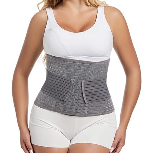 Reian Postpartum Belly Band Abdominal Binder for Post Surgery Recovery, Waist Compression Wrap for Tummy Tuck C-section Herina Support Belt for Women and Men (Gray, One Size)