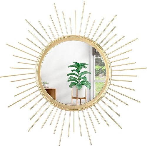 Gold Mirrors for Wall Metal Sunburst Wall Mirrors Home Décor Decorative Hanging Wall Art for Living Room Bedroom Entryway Large 24" x 24"