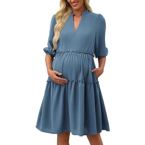 Angashion Women's Maternity Nursing Dress: Hidden Zipper Breastfeeding Dress with Pockets