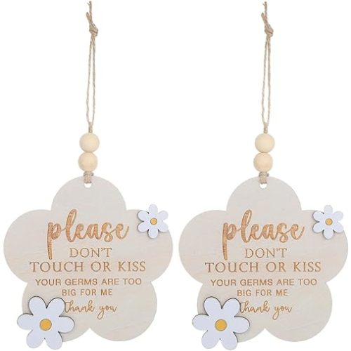 2 Pack Please Do Not Touch or Kiss Baby Sign, Wooden No Touching Newborn Car Seat Sign, Stroller Tag