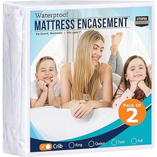 Utopia Bedding Zippered Mattress Encasement Crib, 100% Waterproof Bed Bug and Dust Mite Proof Mattress Protector, Absorbent Six-Sided Mattress Cover (Pack of 2)