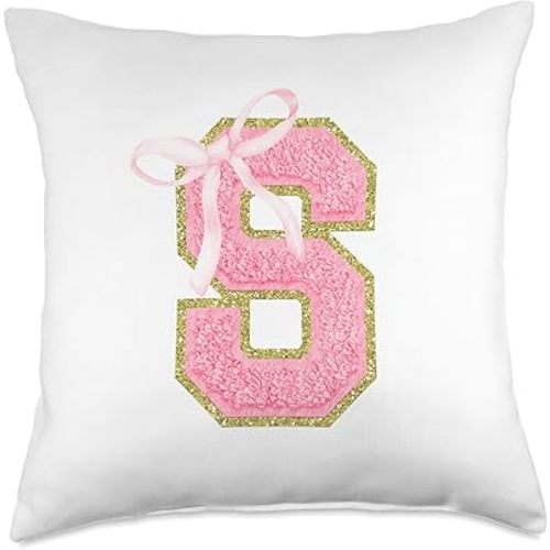 Coquette First Initial Letter S Preppy Girly Girl Pink Bow Throw Pillow