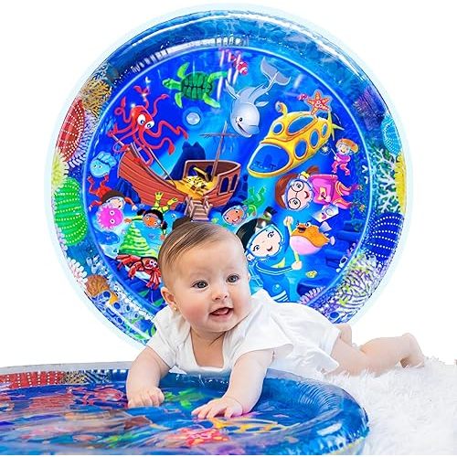 Baby Tummy Time Water Mat, Premium Activity Center Promoting Baby Motor & Sensory Development, Inflatable Playmat Pat Visual Stimulation Gift for Infants & Toddlers Boys & Girls