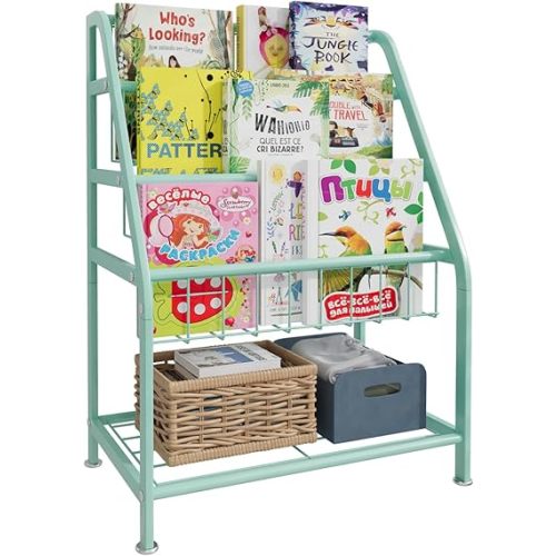 aboxoo Kids Bookshelf Todder Freestanding Small Bookcase Organizer for Children Room 18 inches Metal Bookcase Toy Organizer Green Stable Bookcase Bookstore Library Book Unit Storage for Small Place
