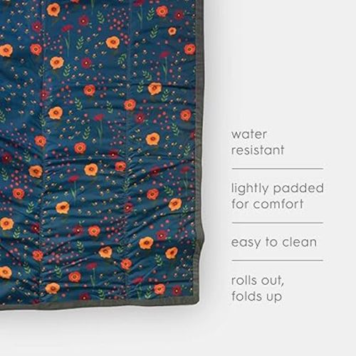 Little Unicorn 5'x5' Outdoor Family Picnic & Beach Blanket | Durable & Water-Resistant Fabric | Compact Fold & Easily Wipes Clean | Zipper Pocket (Midnight Poppy)