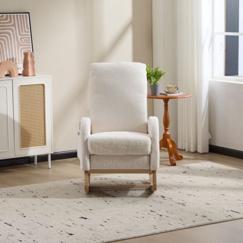 Gulches Nursery Glider Rocking Chair - Teddy Fleece Upholstery, White, 29.50""x24.80""x40.90"", for Living Room Bedroom Nursery Balcony