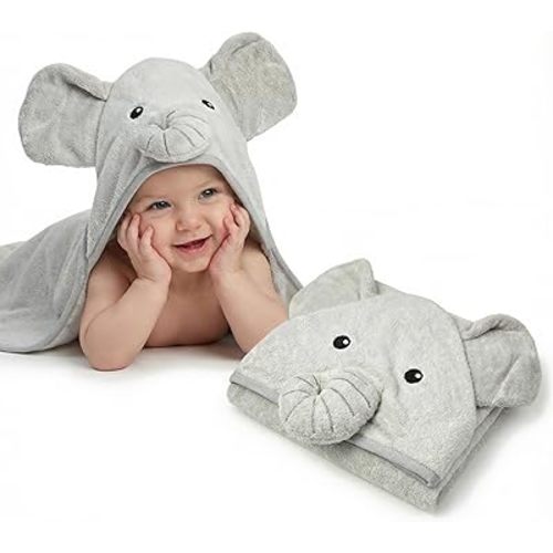 Premium Baby Towel for Bath with Hood, Extra Soft, Silky Smooth Fabric, Made from Viscose derived from bamboo and cotton Extra Large Absorbent, Hypoallergenic, Machine Washable, Elephant