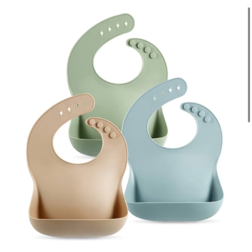PandaEar Set of 3 Silicone Baby Bibs Waterproof, Soft, Unisex, 10-72 Months (Brown/Blue/Green)