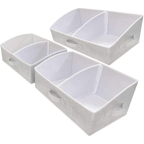 3 Packs Closet Storage Bins - Trapezoid Large Storage Box - Foldable Fabric Baskets for Organizing Clothes - Baby Toiletry, Toys, Towel, DVD, Book (Grey, 20 x 11.2 x 8.3 inches)