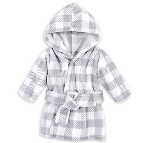 Hudson Baby® Size 0-9M Plaid Plush Robe in Grey/WhiteHudson Baby® Size 0-9M Plaid Plush Robe in Grey/White