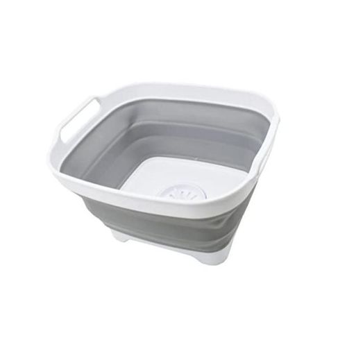 SAMMART 7.5L (2 Gallons) Collapsible Dishpan with Draining Plug, White/Grey