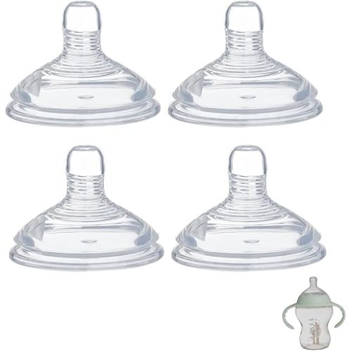 4 Pack Bottle Nipples Compatible with Tommee Tippee Natural Bottle, Replacement Soft Silicone Nipples, Breast-Like with Anti-Colic Valve (M, Medium Flow)
