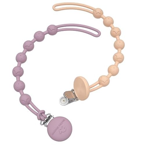 Cuddle Campus Silicone Pacifier Clip Holder with One Piece Design, Pack of 2 Soft Flexible Binky Clips with Texture for Baby Boy and Girl(6m+) - Pale - 6m+ Round