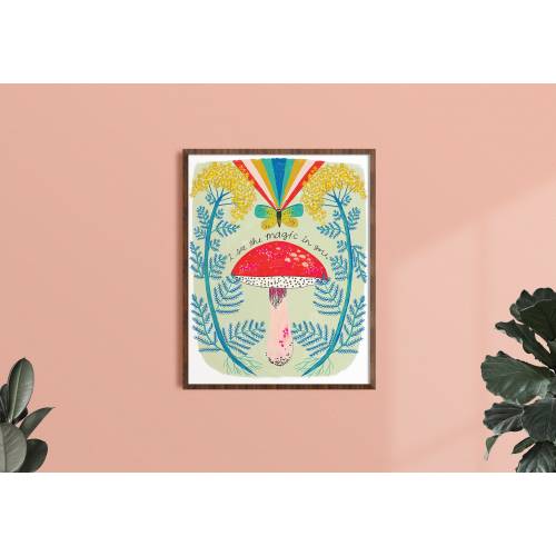 I See the Magic In You, Mushroom Wall Art, Colorful Art Prints, Kids Room Art, Inspirational Wall Art, Gift for Friend, Positive Quote Art