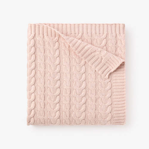 Pale Pink Horseshoe Cable Knit Baby Blanket PINK / 30X40