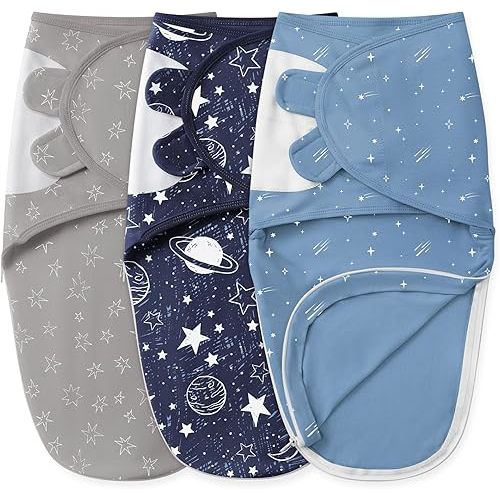 Baby Swaddles for Newborns with Zipper, 100% Cotton Newborn Swaddle Sack, 3 Pack Baby Swaddles 0-3 Months Swaddle Sleep Sack for Newborn Baby Boy Girl Blue Planet