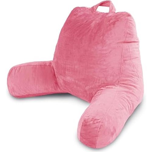 Milliard Reading Pillow with Shredded Memory Foam, Large Adult Backrest with Arms, Back Support for Sitting Up in Bed with Washable Cover (Sit up Pillow) Pink