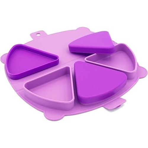 On-The-Go Snack Mat – Baby Silicone Travel Dining Placemat – Portable Silicone Toddler Plate – Reusable Snack Container with 3 Compartments and Lids for 6 Months + (Plum)
