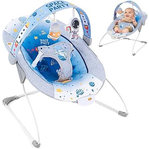 Baby Bouncer Soothing Infant Seat, Portable Baby Bouncer with Music Foldable Indoor & Outdoor Use for Baby 0-6 Months 6-20 lbs,Blue