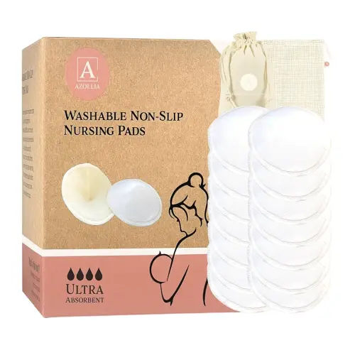 Non-Slip Nursing Pads, 14 Washable Organic Cotton Leakproof Breast Pads, Reusable, Soft, Absorbent, Dry and Eco-Friendly Breastfeeding Essentials