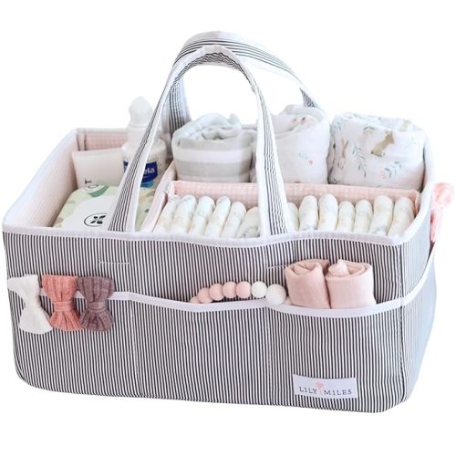 Lily Miles Baby Diaper Caddy Organizer - Girl Nursery Storage Basket Bin - Baby Item - Baby Organizers and Storage - Pink Blush, Large - Gray/Mint - Large (Pack of 1)