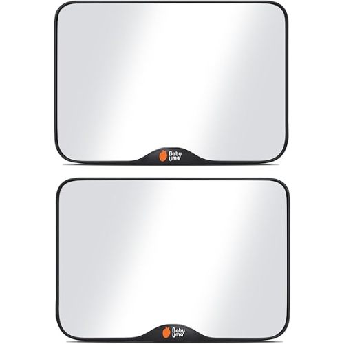Baby Uma Baby Car Mirror (2 Pack) + Baby On Board Signs for Car - Clear-View Shatterproof Mirror, Easy On 'n Off with Stay-Put Buckles, Newborn Essentials (9.4 x 6.4 in)
