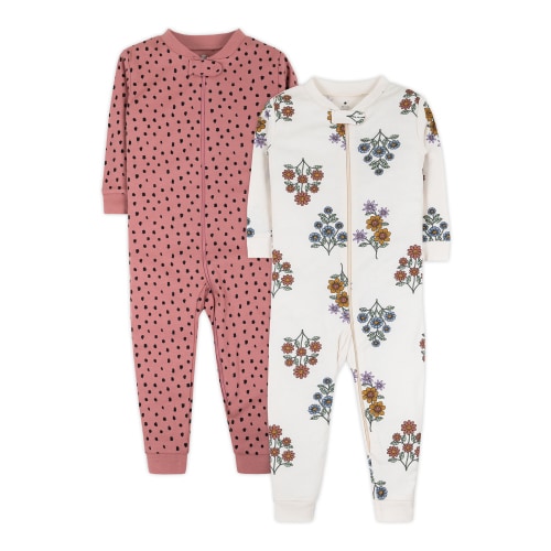 Little Star Organic Baby & Toddler Girls 2Pk Long Sleeve Footless Stretchies, Size 9 Months-5T