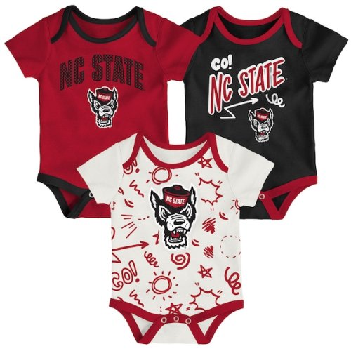 NC State Wolfpack Outerstuff Newborn & Infant Three-Pack All Day Play Bodysuit Set