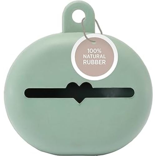 HEVEA Natural Rubber Pacifier Holder Case - 100% Natural Rubber - Danish Design Hygienic Holder for Pacifiers & Bottle Nipples, Easily Attaches to Bags & Strollers, BPA-Free, Vegan - Seafoam Blue