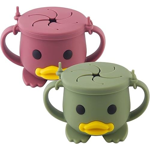 Silicone Snack Cups for Toddlers 2Pack| Spill Proof Food Containers| Baby Snack Catcher| Food Grade Silicone BPA Free, Dishwasher Safe