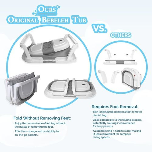 BEBELEH™ Collapsible Baby Bathtub with Thermometer – Bathtub + Baby tub Sling + Newborn Sling – Baby Bathtub Newborn to Toddler 0-24 Months – The Ultimate Baby Bath Tub! (with Thermometer,Gray)