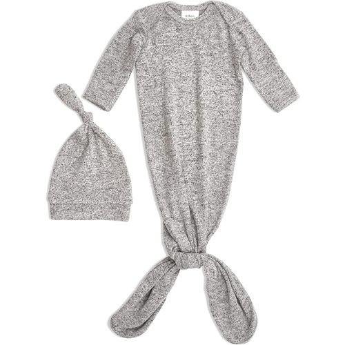 aden + anais Snuggle Knit Knotted Newborn Baby Gown & Hat Set-Heather Grey